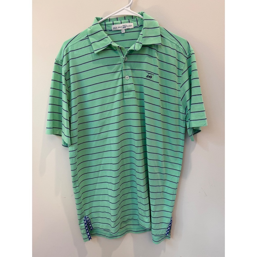 Bald Head Blues Men's M Mint Green Striped Performance Golf Polo Shirt